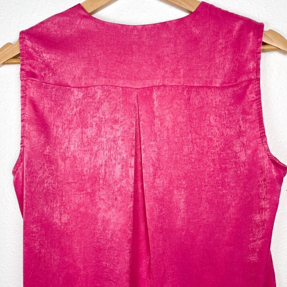 KUT from the Kloth Hot Pink Satin V-neck Ruched Sz. M - Picture 4 of 6